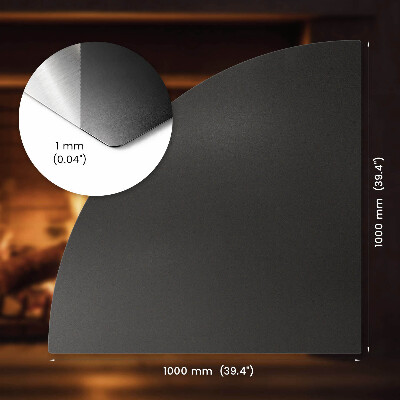 Kvartcirkelformet gulvplade til brændeovn sort i metalplade