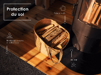 Halvcirkelformet gulvplade til brændeovn sort metalplade