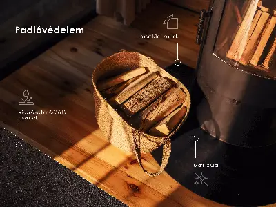 Halvcirkelformet gulvplade til brændeovn i sort metal