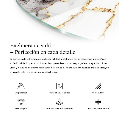 Rund glas bordplade med tryk Ensartet elegant sort