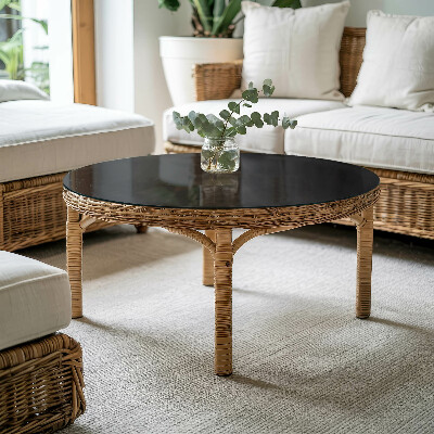 Rund glas bordplade med tryk Ensartet elegant sort