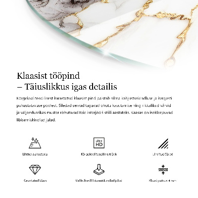 Rund glas bordplade Marmorgrafisk komposition