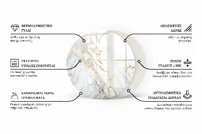 Rund glas bordplade Marmorgrafisk komposition