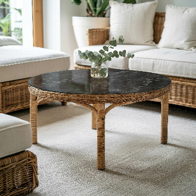 Rund glas bordplade med tryk Marmor med fine årer