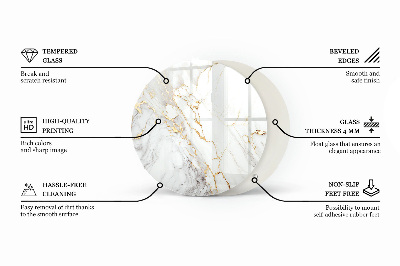 Rund glas bordplade med tryk Marmor med fine årer