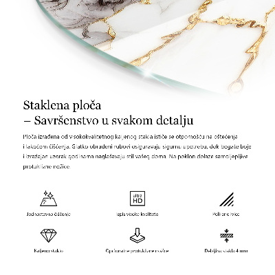 Rund glas bordplade med tryk Marmorimiteret mønster