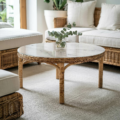 Rund glas bordplade med tryk Marmorimiteret mønster