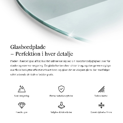 Rund glas bordplade gennemsigtig