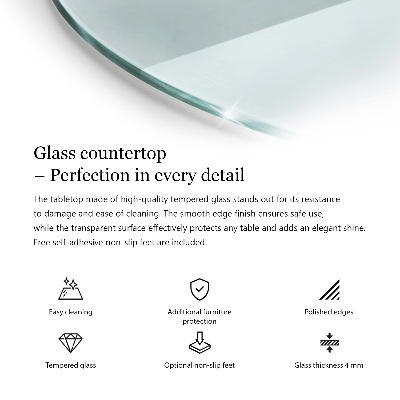 Rund glas bordplade gennemsigtig