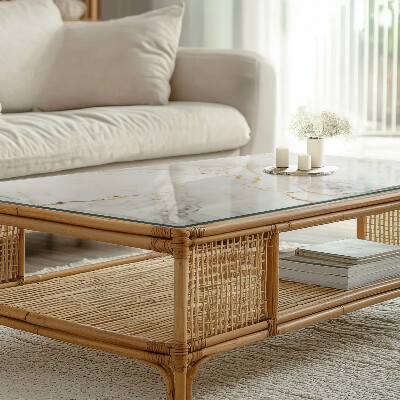 Rektangulær glas bordplade med tryk Subtile marmorårer