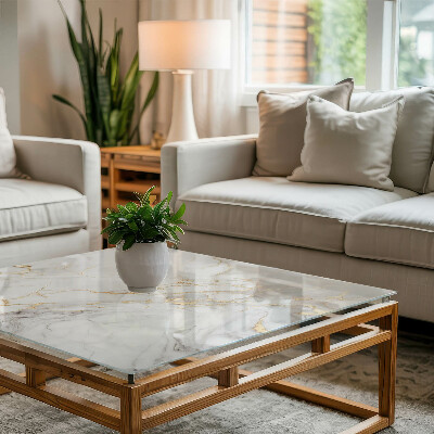 Rektangulær glas bordplade med tryk Subtile marmorårer