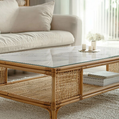 Rektangulær glas bordplade med tryk Marmorimiteret mønster