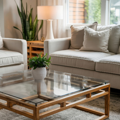 Rektangulær glas bordplade gennemsigtig