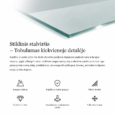 Rektangulær glas bordplade gennemsigtig