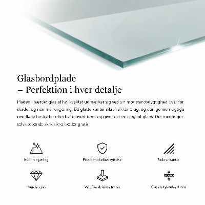 Rektangulær glas bordplade gennemsigtig