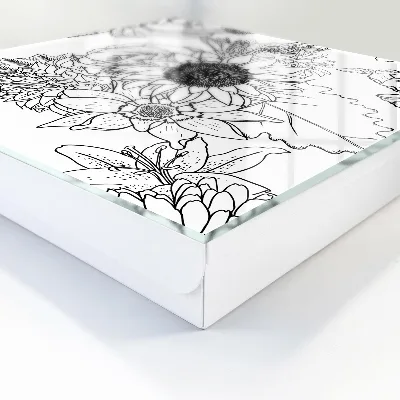 Nøgleskab til hjemmet med motiv af sorte og hvide blomster