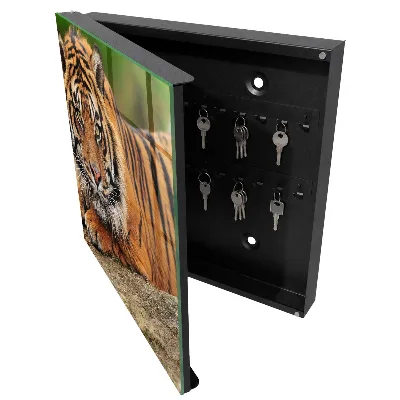 Nøgleskab med motiv af hvilende tiger