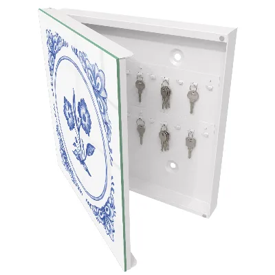 Nøgleskab til hjemmet med motiv af blå blomster
