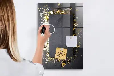 Magnetisk tavle med guldkonfetti og pen