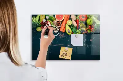 Tørreslette magnetisk tavle med motiv af grøntsager på bordet