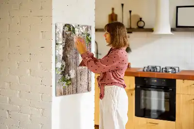 Magnetisk whiteboard med motiv af blomster på træbrædder