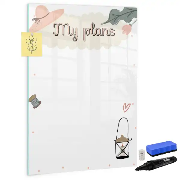 Magnetisk whiteboard med teksten Mine planer