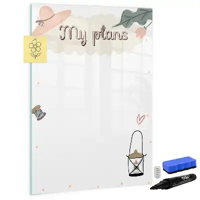 Magnetisk whiteboard med teksten Mine planer