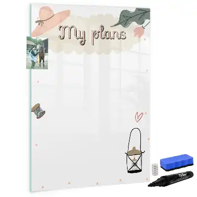 Magnetisk whiteboard med teksten Mine planer