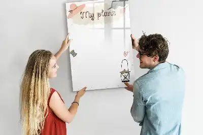 Magnetisk whiteboard med teksten Mine planer