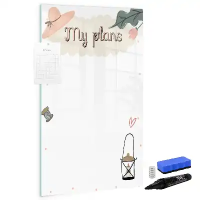 Magnetisk whiteboard med teksten Mine planer