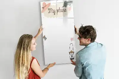 Magnetisk whiteboard med teksten Mine planer