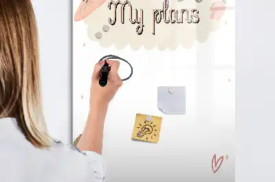 Magnetisk whiteboard med teksten Mine planer