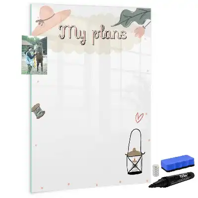 Magnetisk whiteboard med teksten Mine planer