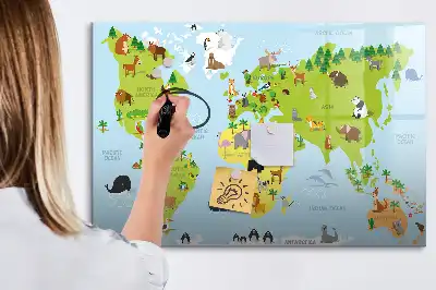 Magnetisk skrivetavle med motiv af verdenskort med dyr