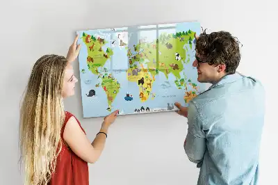Magnetisk skrivetavle med motiv af verdenskort med dyr