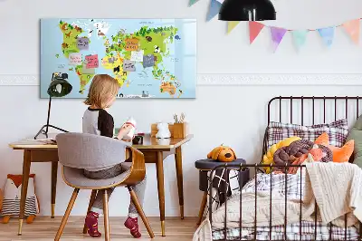 Magnetisk skrivetavle med motiv af verdenskort med dyr