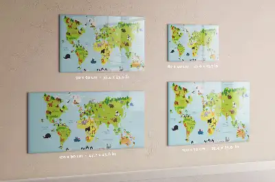 Magnetisk skrivetavle med motiv af verdenskort med dyr