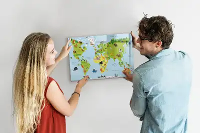 Magnetisk skrivetavle med motiv af verdenskort med dyr