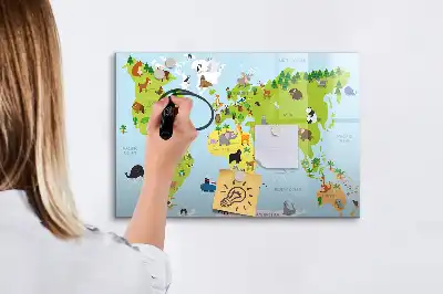Magnetisk skrivetavle med motiv af verdenskort med dyr