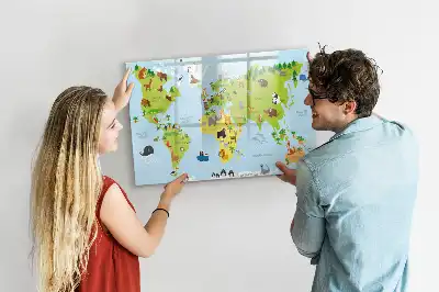 Magnetisk skrivetavle med motiv af verdenskort med dyr