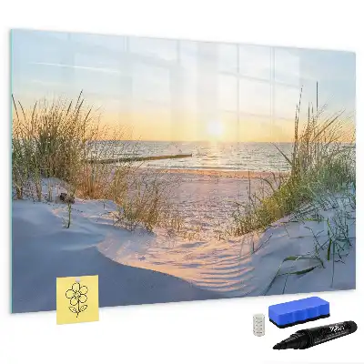 Magnetisk skrivetavle med motiv af solnedgang på stranden
