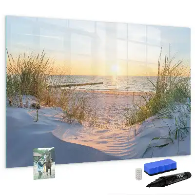 Magnetisk skrivetavle med motiv af solnedgang på stranden