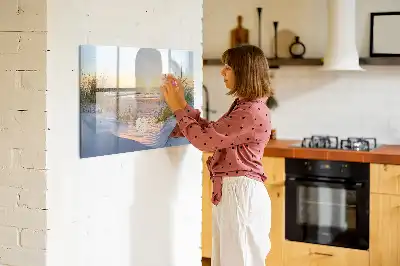 Magnetisk skrivetavle med motiv af solnedgang på stranden