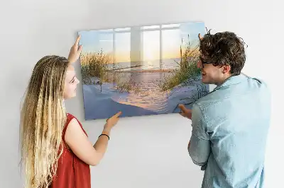 Magnetisk skrivetavle med motiv af solnedgang på stranden