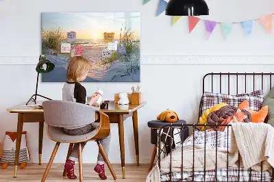 Magnetisk skrivetavle med motiv af solnedgang på stranden