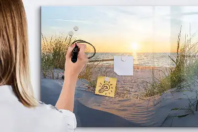Magnetisk skrivetavle med motiv af solnedgang på stranden