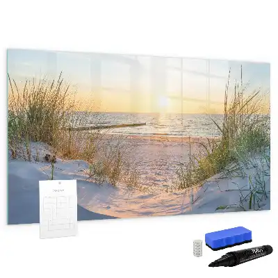 Magnetisk skrivetavle med motiv af solnedgang på stranden