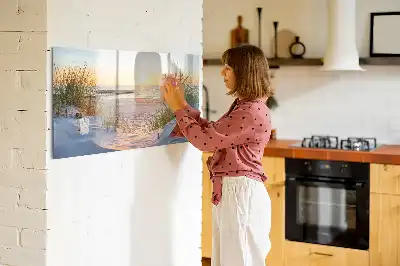 Magnetisk skrivetavle med motiv af solnedgang på stranden