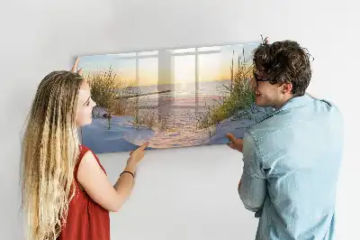 Magnetisk skrivetavle med motiv af solnedgang på stranden