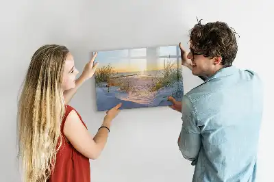 Magnetisk skrivetavle med motiv af solnedgang på stranden